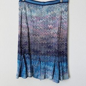 Missoni Blue Ombre Zig Zag Crochet Knit Ruffle Pencil Skirt